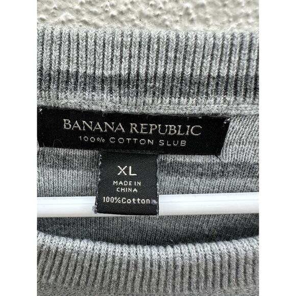 Banana Republic Mens Sweater Size XL Gray Striped Round Neck Cotton Slub - Picture 3 of 9